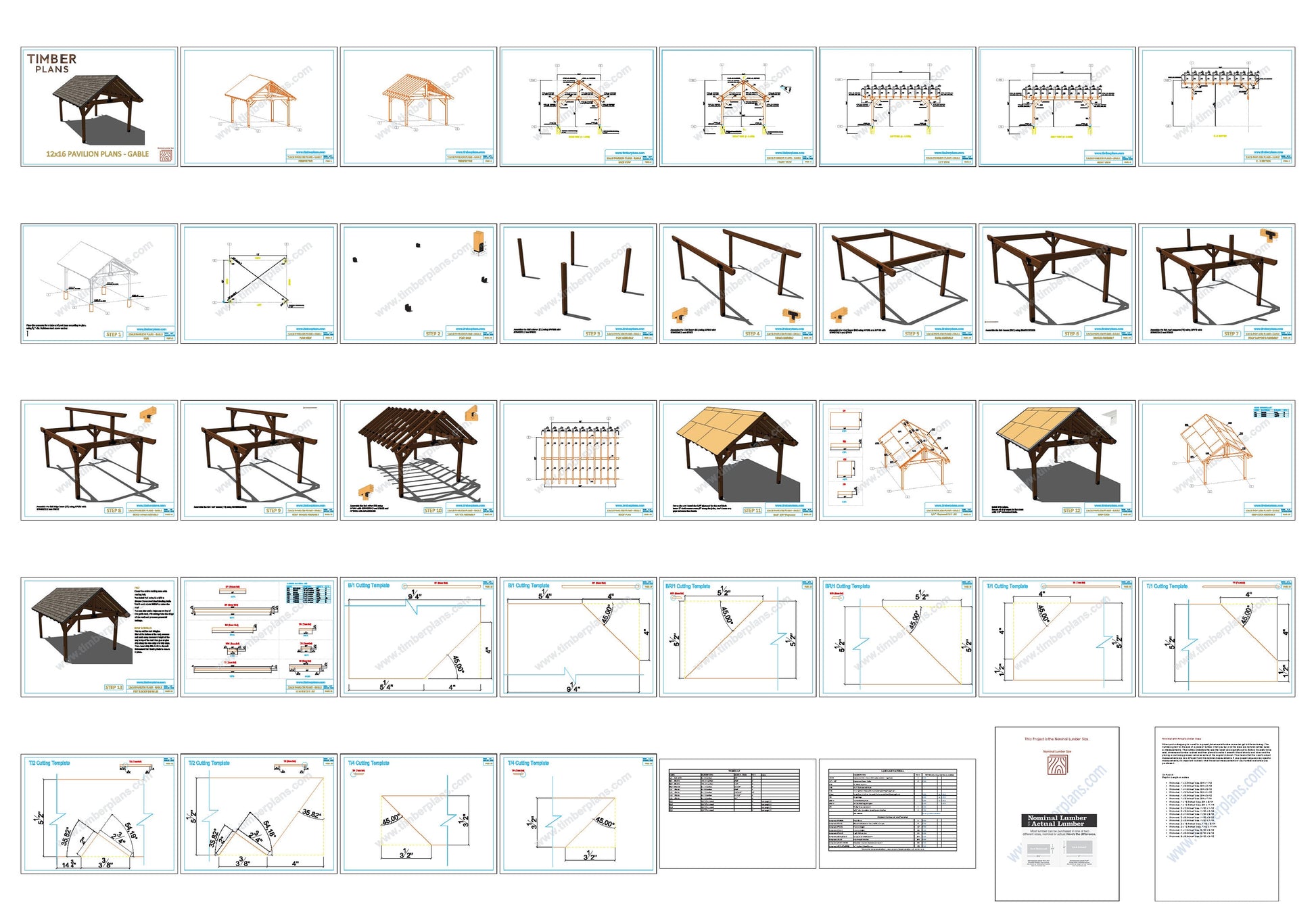 Gazebo Plan, Pavilion Plan, 12x16, Gable Roof, Wooden Carport DIY Blueprints with Material List and Cut List, village pavilion, garden pavilion, backyard pavilion,backyard gazebo plan, picnic gazebo plan, blueprint gazebo plan, blueprint pavilion