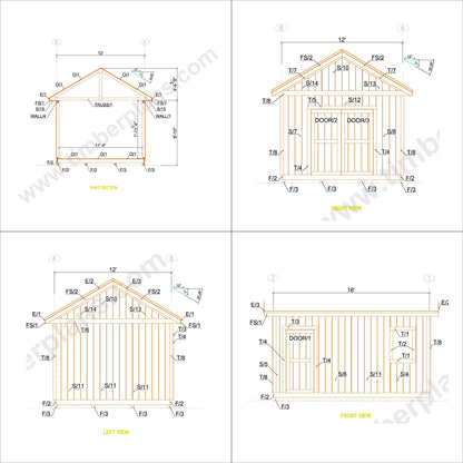 Garden Shed Plans, 12x16 Shed Plans, Barn Plans, Cabin Plans, Office Shed Plans, Backyard Shed Plan, Shed Blueprint DIY, 2 Door Shed, Storage Shed, Storage Barn Plan, Step by step build shed, easy to build shed plan, shed sketchup model, shed render