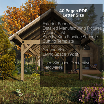 Gazebo Plan, Pavilion Plan, 12x16, Gable Roof, Wooden Carport DIY Blueprints with Material List and Cut List