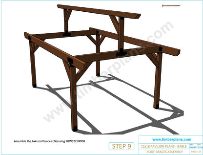 Gazebo Plan, Pavilion Plan, 12x16, Gable Roof, Wooden Carport DIY Blueprints with Material List and Cut List, village pavilion, garden pavilion, backyard pavilion,backyard gazebo plan, picnic gazebo plan, blueprint gazebo plan, blueprint pavilion