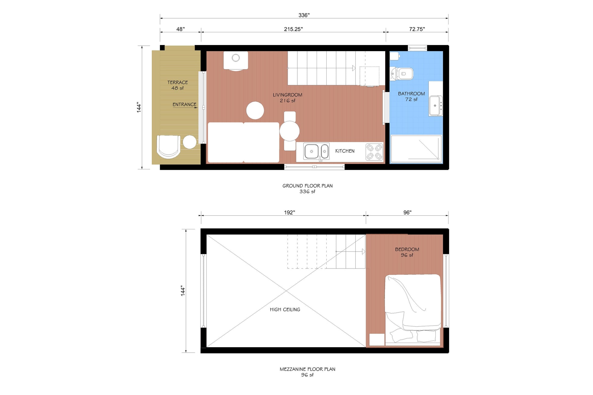 Tiny House Plans, 12x28 Tiny Home Plans, Modern Cabin House Plans, Small House Plans, Imperial & Metric, Vacation House Plans, Single Shape Roof House Plan, Two Storey House Plan, Mezzanine House Plan, Budget-Friendly Cottage for Off-Grid Getaways