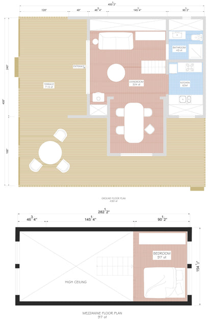 A Frame Cabin Plan, Tiny Home Plans, Large Tiny House Plan, Modern Cabin Plans, 20&#39;x24&#39; A Frame Tiny House Plan