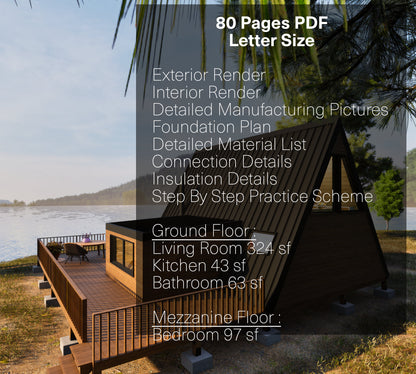 A Frame Cabin Plan, Tiny Home Plans, Large Tiny House Plan, Modern Cabin Plans, 20&#39;x24&#39; A Frame Tiny House Plan