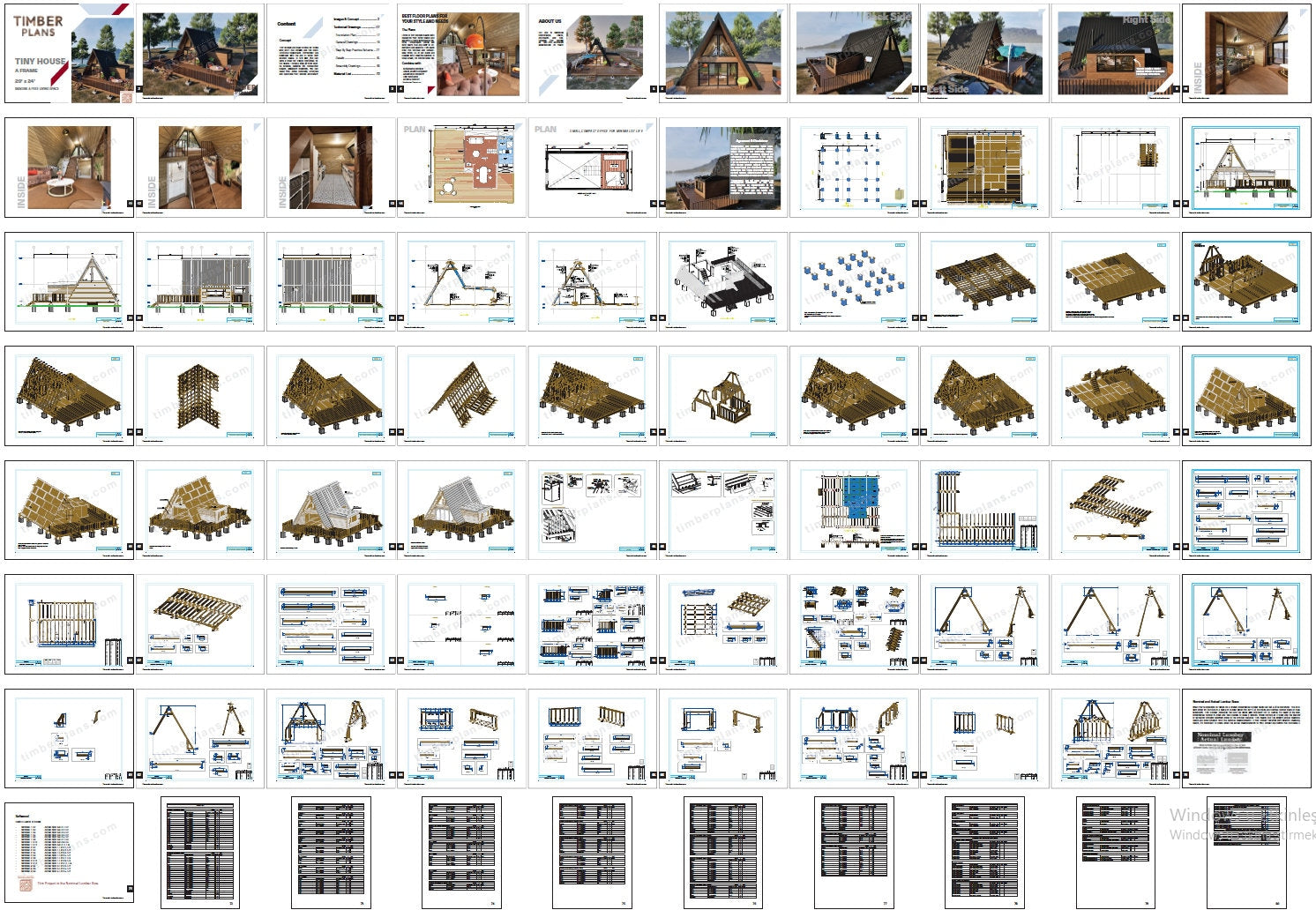 A Frame Cabin Plan, Tiny Home Plans, Large Tiny House Plan, Modern Cabin Plans, 20&#39;x24&#39; A Frame Tiny House Plan