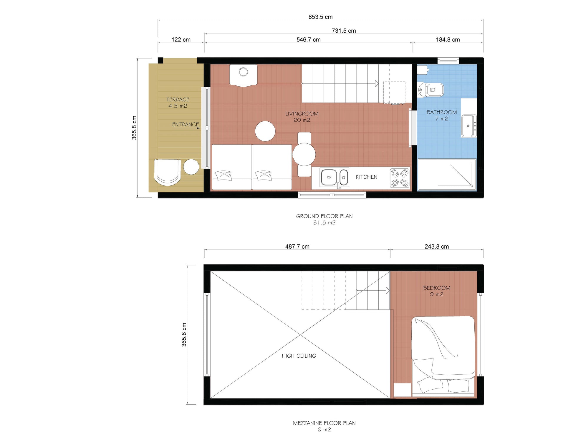 Tiny House Plans, 12x28 Tiny Home Plans, Modern Cabin House Plans, Small House Plans, Imperial & Metric, Vacation House Plans, Single Shape Roof House Plan, Two Storey House Plan, Mezzanine House Plan, Budget-Friendly Cottage for Off-Grid Getaways