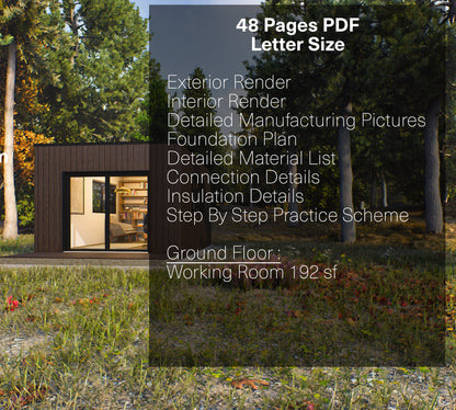 Tiny House Office Plan, 12x16 Office, Small Office Plans, Garden Study Room Plan, Backyard Office Plan, Modern Garden Room Plan, easy to build tiny office plan, Child Play house, garden play house plans, small shed plan, Office blueprint plan