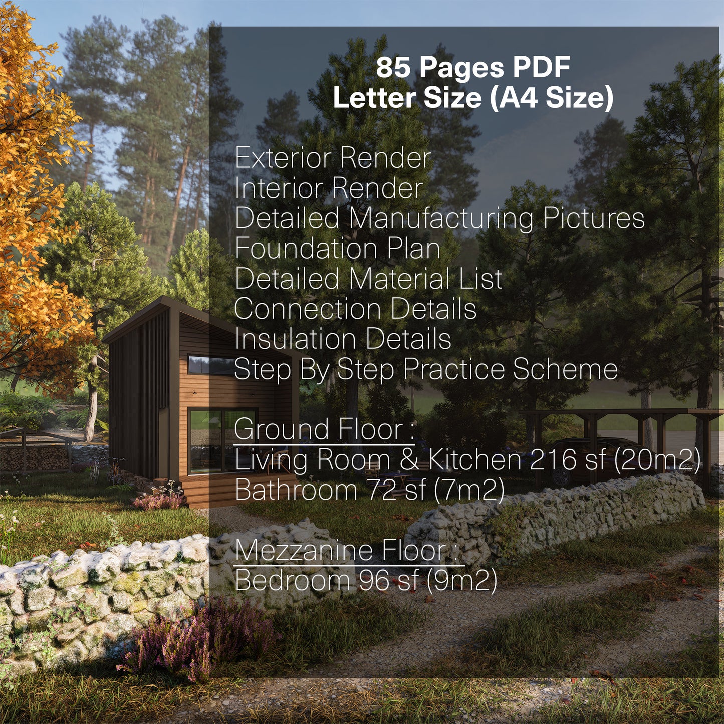 Tiny House Plans, 12x28 Tiny Home Plans, Modern Cabin House Plans, Small House Plans, Imperial & Metric, Vacation House Plans, Single Shape Roof House Plan, Two Storey House Plan, Mezzanine House Plan, Budget-Friendly Cottage for Off-Grid Getaways