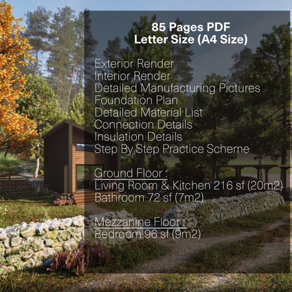 Tiny House Plans, 12x28 Tiny Home Plans, Modern Cabin House Plans, Small House Plans, Imperial & Metric, Vacation House Plans, Single Shape Roof House Plan, Two Storey House Plan, Mezzanine House Plan, Budget-Friendly Cottage for Off-Grid Getaways