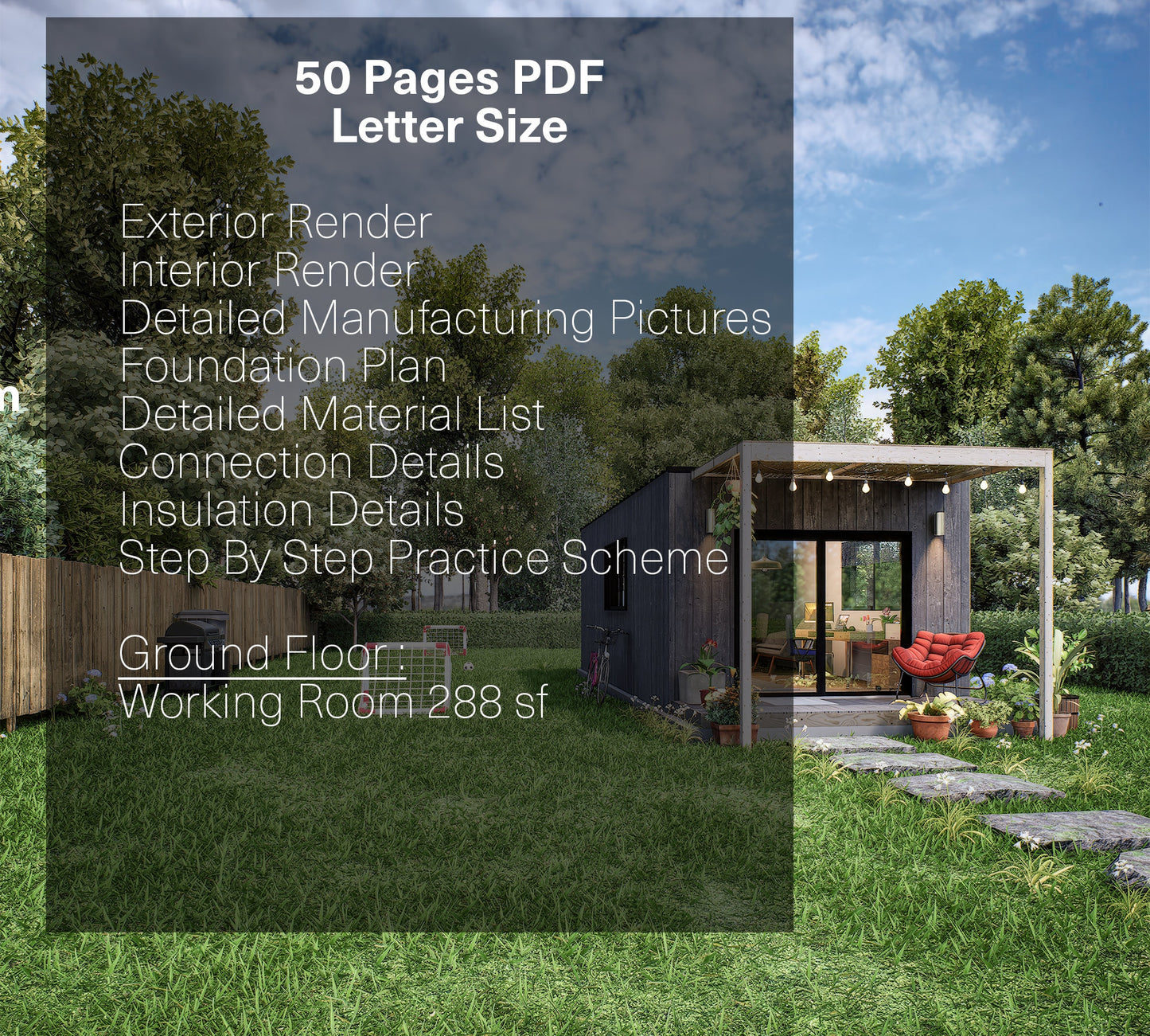 Tiny House Plan, 12x24 Small Office Plan, Tiny Office Plans, Modern Garden Room, Modular Office DIY Blueprints with  & Material List, Vacation Tiny House Plan, Tiny Holiday House, Small Holiday House  Plan, Cabin Plans, Child Play House Plan