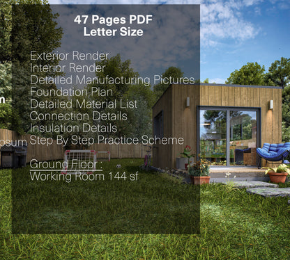 Tiny House Office Plan, 12x12 Office, Small Office Plans, Garden Study Room Plan, Backyard Office Plan, Modern Garden Room Plan, easy to build tiny office plan, Child Play house, garden play house plans, small shed plan, Office blueprint plan 144sf
