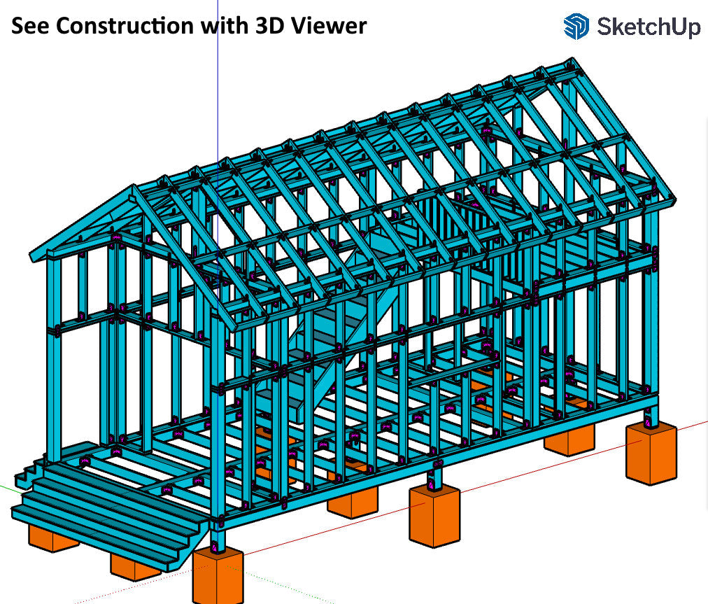 Tiny House Plans, 12x28 Tiny Home Plans, Modern Cabin House Plans, Small House Plans, Imperial & Metric, Vacation House Plans, two Shape Roof House Plan, Two Storey House Plan, Mezzanine House Plan, tiny cabin sketchup model