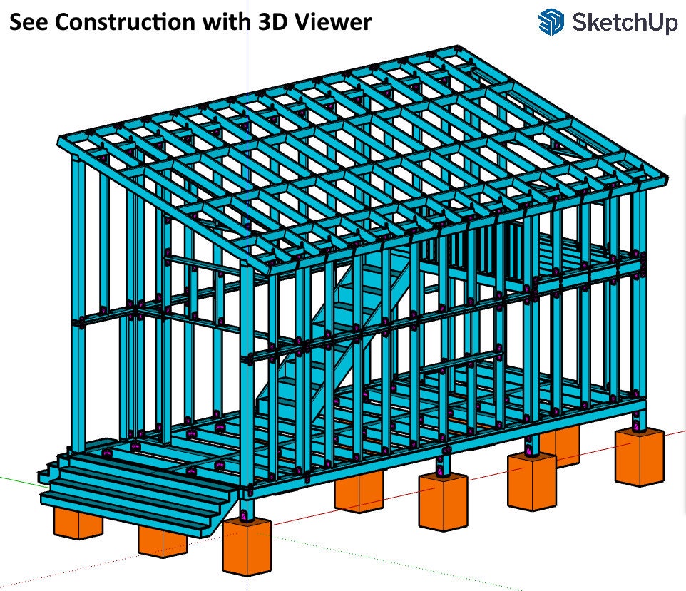 Tiny House Plans, 12x28 Tiny Home Plans, Modern Cabin House Plans, Small House Plans, Imperial & Metric, Vacation House Plans, Single Shape Roof House Plan, Two Storey House Plan, Mezzanine House Plan, tiny house sketchup model