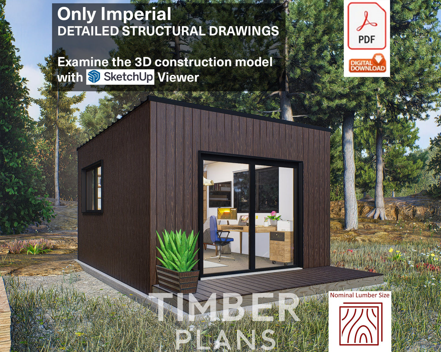Tiny House Office Plan, 12x16 Office, Small Office Plans, Garden Study Room Plan, Backyard Office Plan, Modern Garden Room Plan, easy to build tiny office plan, Child Play house, garden play house plans, small shed plan, Office blueprint plan