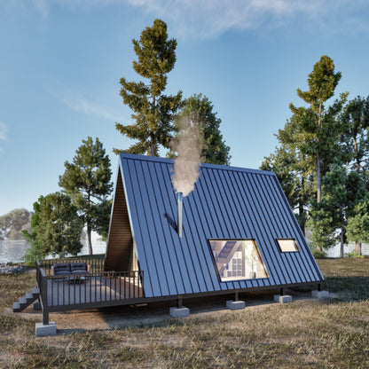 Modern A-Frame Tiny House Plan, A Frame Cabin Plans, Modern A-Frame House Plan | Custom A-Frame Cabin Plans for Tinyhouse Living, A Frame Tiny House Plan, Blueprint pdf plan, Aframe House, Small House Plan, Modern Cabin Plan, Modern A Frame render