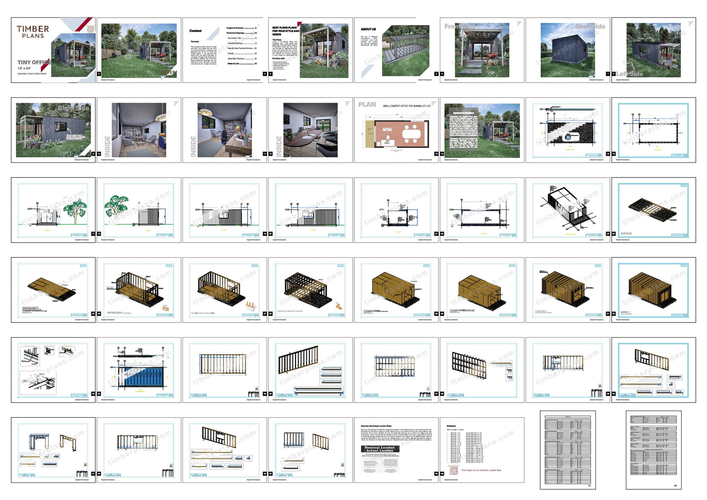Tiny House Plan, 12x24 Small Office Plan, Tiny Office Plans, Modern Garden Room, Modular Office DIY Blueprints with  & Material List, Vacation Tiny House Plan, Tiny Holiday House, Small Holiday House  Plan, Cabin Plans, Child Play House Plan