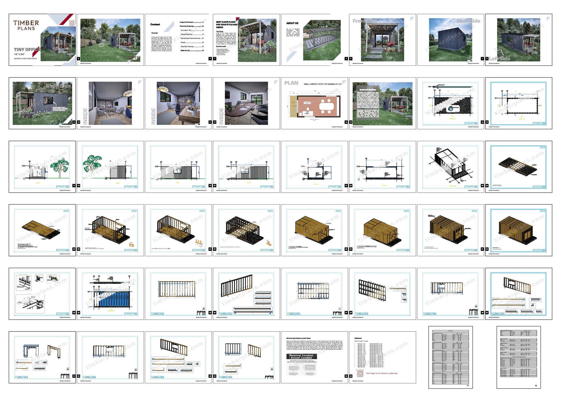 Tiny House Plan, 12x24 Small Office Plan, Tiny Office Plans, Modern Garden Room, Modular Office DIY Blueprints with  & Material List, Vacation Tiny House Plan, Tiny Holiday House, Small Holiday House  Plan, Cabin Plans, Child Play House Plan