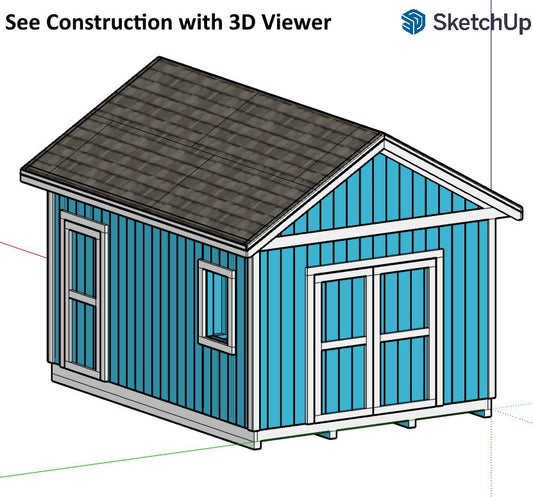 Garden Shed Plans, 12x16 Shed Plans, Barn Plans, Cabin Plans, Office Shed Plans, Backyard Shed Plan, Shed Blueprint DIY, 2 Door Shed, Storage Shed, Storage Barn Plan, Step by step build shed, easy to build shed plan, shed sketchup model