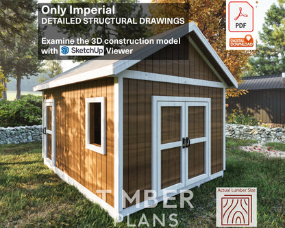 Garden Shed Plans, 12x16 Shed Plans, Barn Plans, Cabin Plans, Office Shed Plans, Backyard Shed Plan, Shed Blueprint DIY, 2 Door Shed, Storage Shed, Storage Barn Plan, Step by step build shed, easy to build shed plan, do it yourself plans