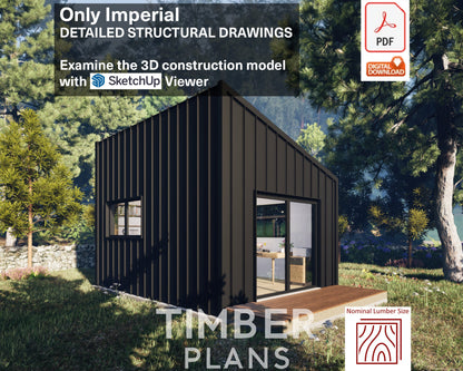 Tiny House Office Plan, 12x16 Office, Small Office Plans, Garden Study Room Plan, Backyard Office Plan, Modern Garden Room Plan, easy to build tiny office plan, Child Play house, garden play house plans, small shed plan, Office blueprint plan