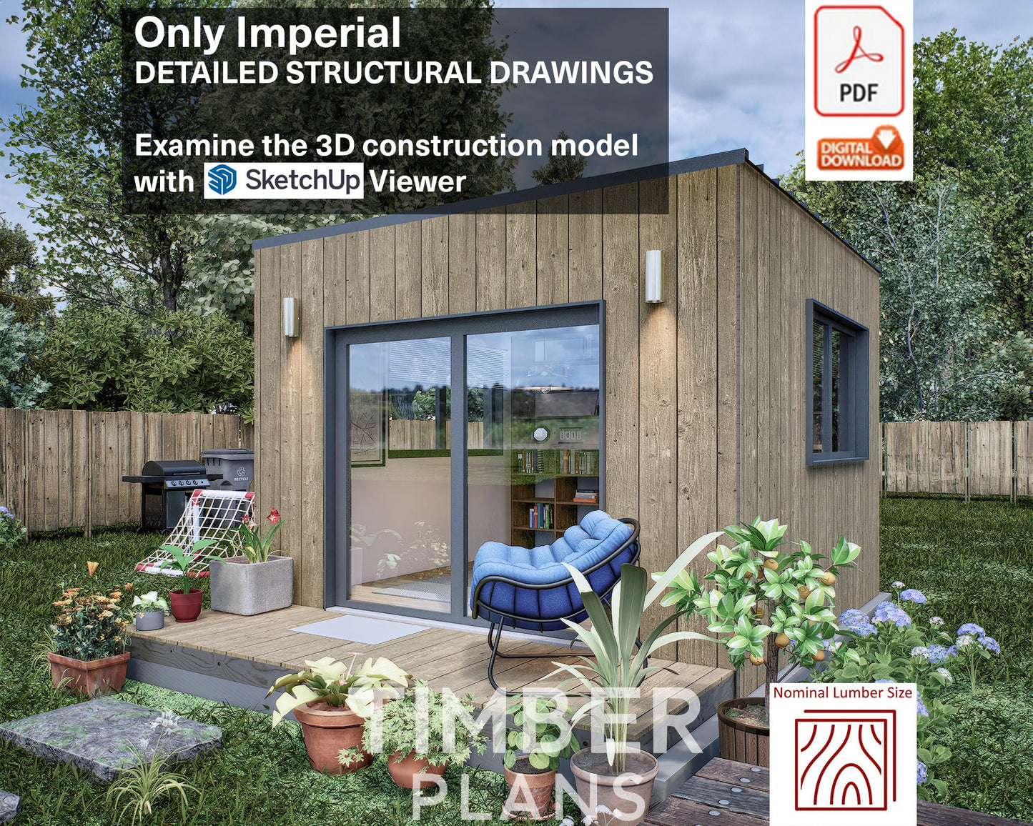 Tiny House Office Plan, 12x12 Office, Small Office Plans, Garden Study Room Plan, Backyard Office Plan, Modern Garden Room Plan, easy to build tiny office plan, Child Play house, garden play house plans, small shed plan, Office blueprint plan