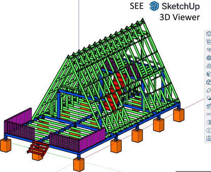 Modern A-Frame Tiny House Plan, A Frame Cabin Plans, Modern A-Frame House Plan | Custom A-Frame Cabin Plans for Tinyhouse Living, A Frame Tiny House Plan, Blueprint pdf plan, Aframe House, Small House Plan, Modern Cabin Plan, sketchup model