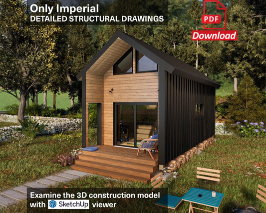 Tiny House Plans, 12x28 Tiny Home Plans, Modern Cabin House Plans, Small House Plans, Imperial & Metric, Vacation House Plans, two Shape Roof House Plan, Two Storey House Plan, Mezzanine House Plan, Budget-Friendly Cottage for Off-Grid Getaways