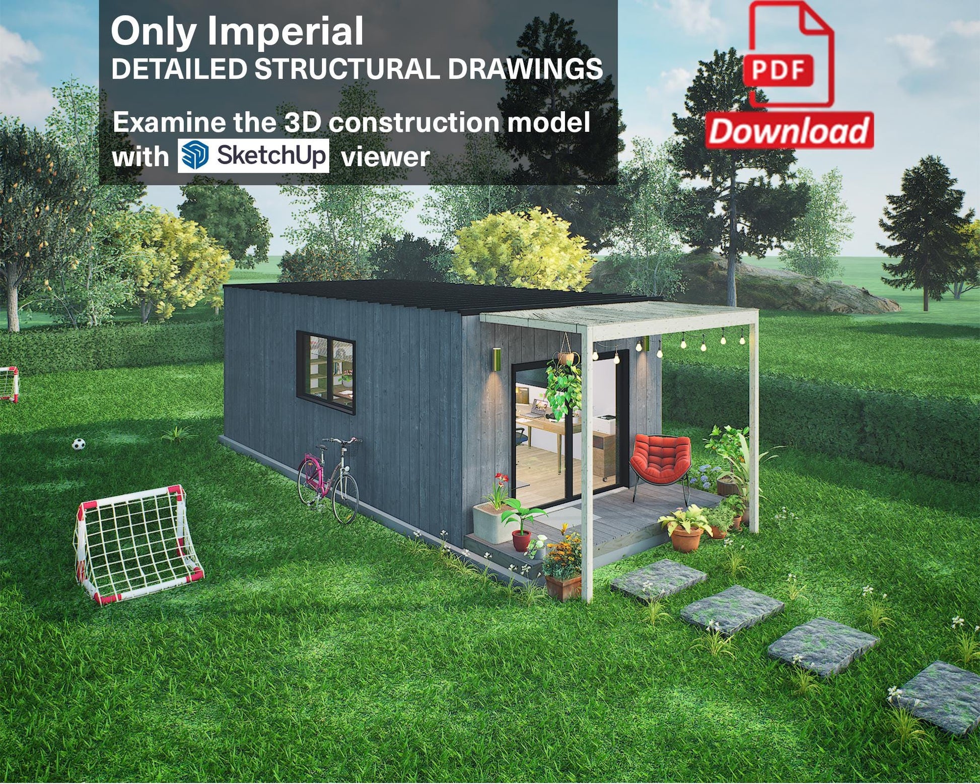 Tiny House Plan, 12x24 Small Office Plan, Tiny Office Plans, Modern Garden Room, Modular Office DIY Blueprints with  & Material List, Vacation Tiny House Plan, Tiny Holiday House, Small Holiday House  Plan, Cabin Plans, Child Play House Plan