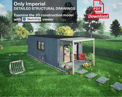 Tiny House Plan, 12x24 Small Office Plan, Tiny Office Plans, Modern Garden Room, Modular Office DIY Blueprints with  & Material List, Vacation Tiny House Plan, Tiny Holiday House, Small Holiday House  Plan, Cabin Plans, Child Play House Plan