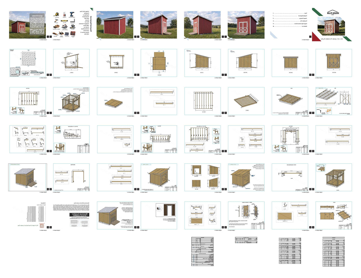 10x10 Lean-To Shed Floor Plans | DIY Sloped Roof Building