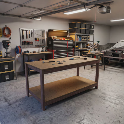 Workbench DIY Plans, Simple 2x4 Garage Workbench with Storage Shelf