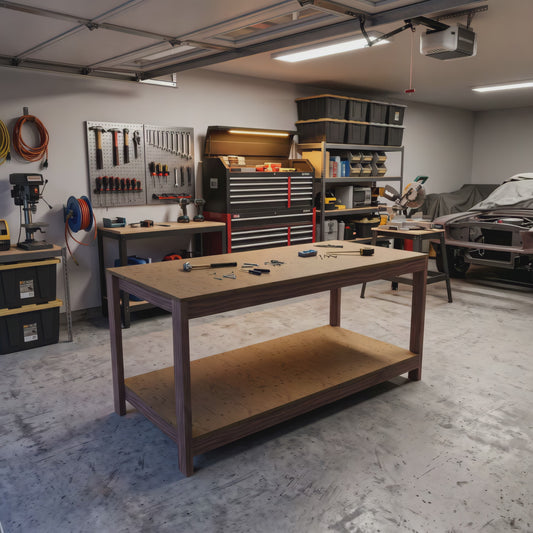 Workbench DIY Plans, Simple 2x4 Garage Workbench with Storage Shelf
