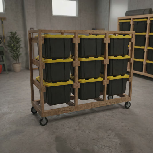 27 Gallon Tote Storage Rack Plans | Mobile 9-Bin Garage Organizer