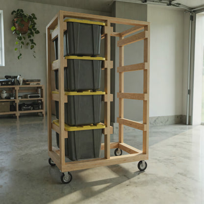 DIY Rolling Tote Storage Rack Plans | 27 Gallon 8-Bin Garage Organizer