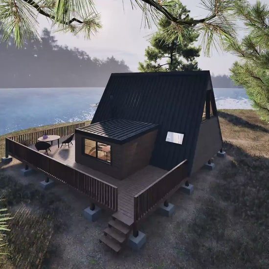 A Frame Cabin Plan, Tiny Home Plans, Large Tiny House Plan, Modern Cabin Plans, 20'x24' A Frame Tiny House Plan