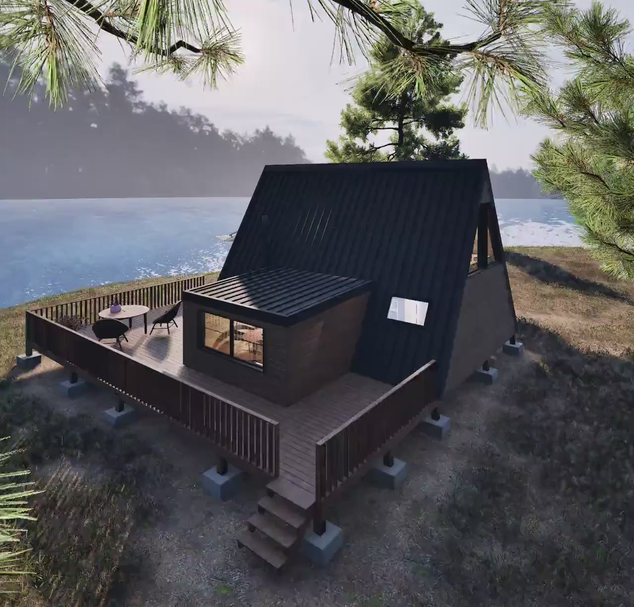 A Frame Cabin Plan, Tiny Home Plans, Large Tiny House Plan, Modern Cabin Plans, 20'x24' A Frame Tiny House Plan