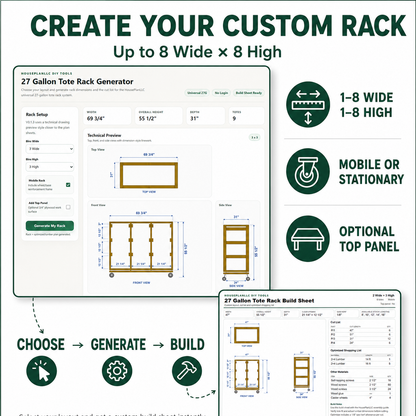 27 Gallon Tote Rack Plans Any Size | DIY Garage Storage Generator