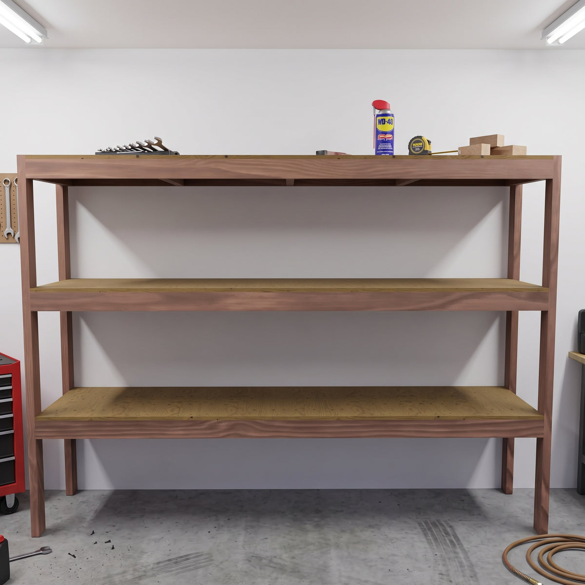 Garage Storage Shelves Plans PDF | 8ft 3-Tier 2x4 Shelving Unit | DIY Workshop Shelf Plans