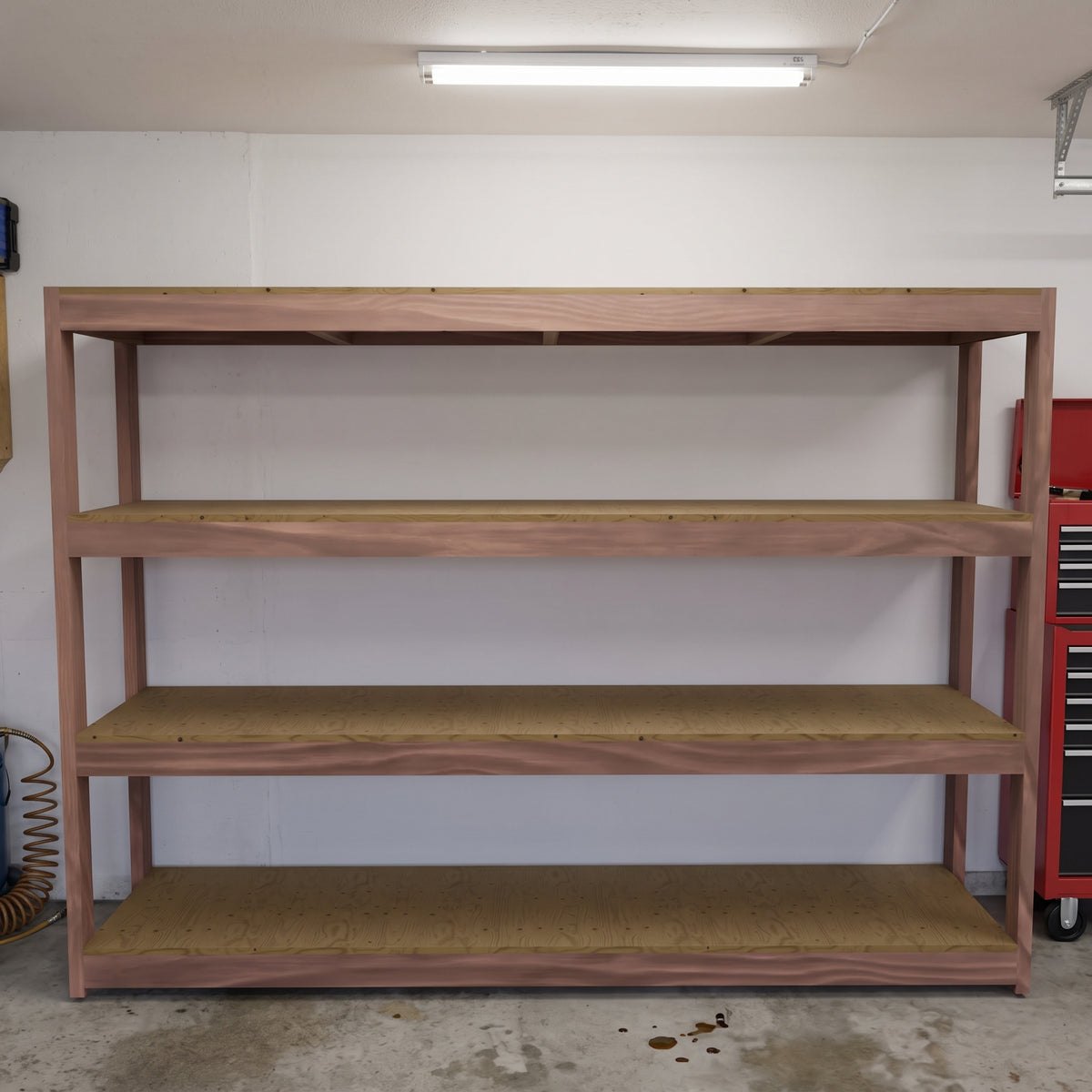 Garage Shelving Plans PDF | 4-Tier Garage Storage Shelves | 8 Ft DIY 2x4 & Plywood Shelf Plan