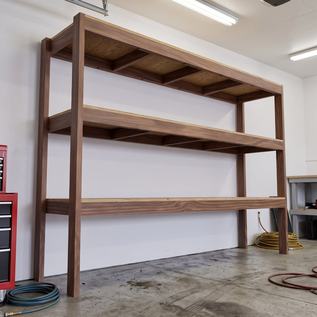 Garage Storage Shelves Plans PDF | 8ft 3-Tier 2x4 Shelving Unit | DIY Workshop Shelf Plans