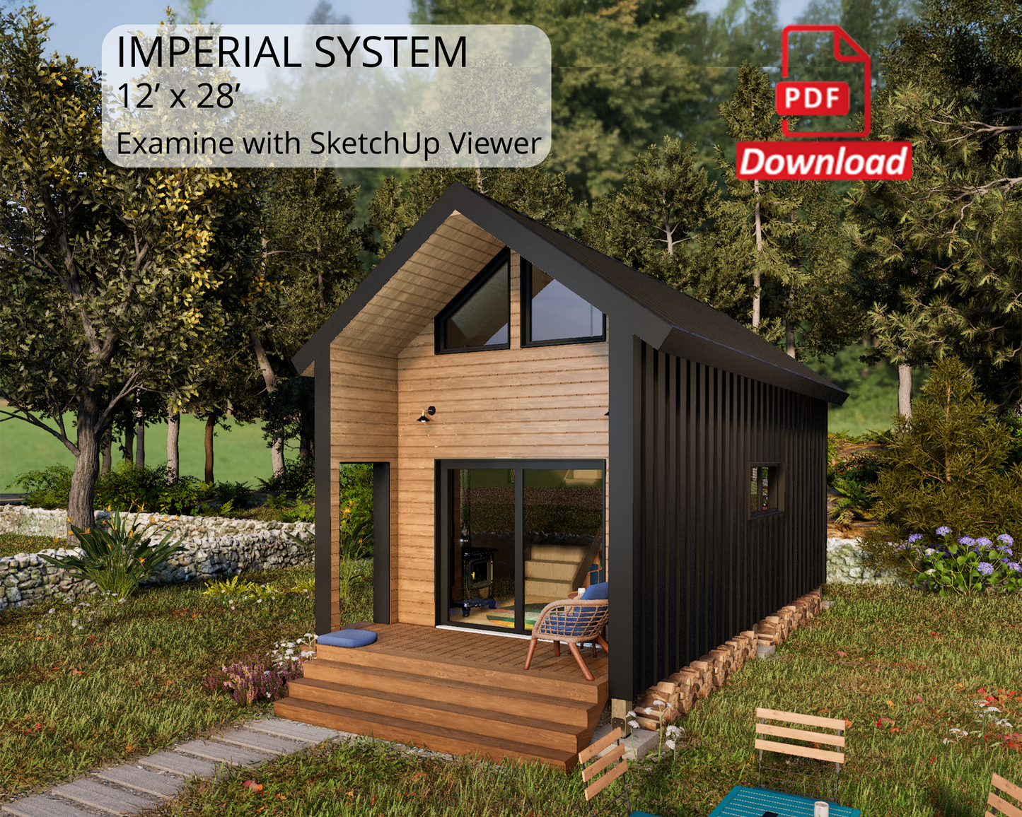 12x28 Gable Roof Tiny House Plan