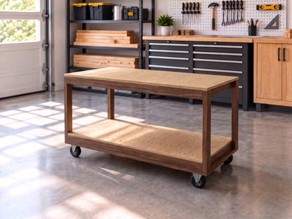Workbench DIY Plans, Mobile Rolling Workbench, 2x4 Garage Work Table with Storage Shelf